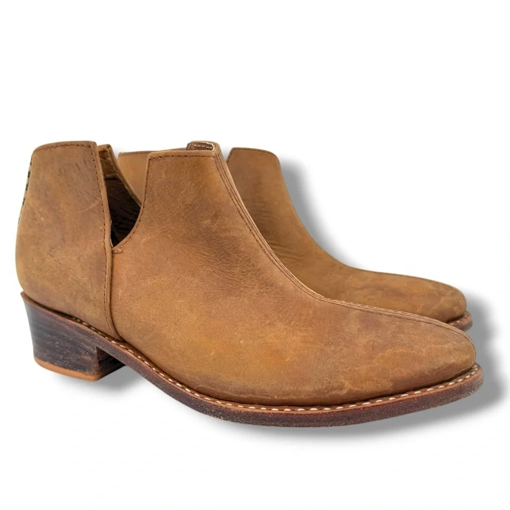 The Root Collective x Dressember Blythe Handmade Leather Chestnut Brown Bootie 6